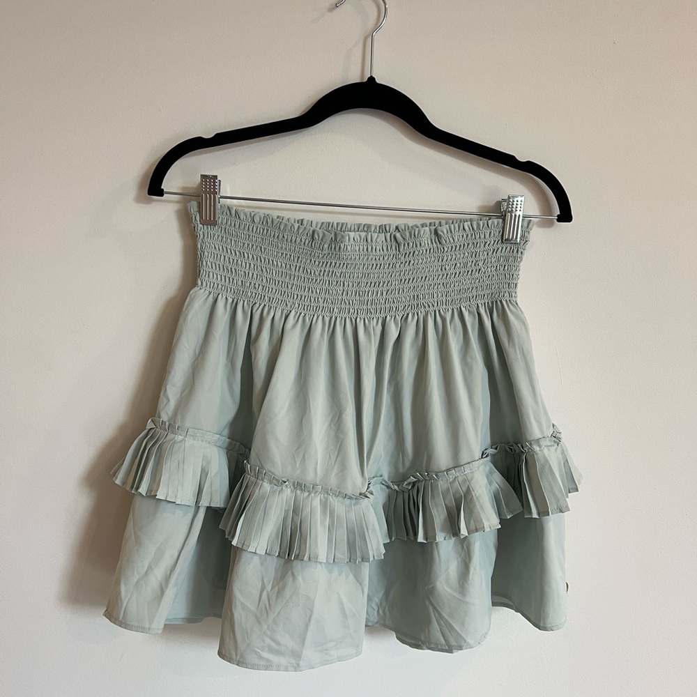 Coolibar Green Bubble Mini Skirt with Smocked Ruffles